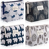 4 Pieces Canvas Cosmetic Bags Set Printed Makeup Bags With Zipper Multifunctional Canvas Travel Pouch For Women Girls Vacation