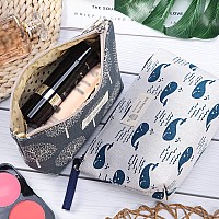 4 Pieces Canvas Cosmetic Bags Set Printed Makeup Bags With Zipper Multifunctional Canvas Travel Pouch For Women Girls Vacation