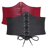 Whippy Womens Laceup Corset Elastic Waist Belt Tied Waspie Wide Belt For Women Halloween Costume Blackred M