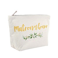 Elegantpark Matron Of Honor Bridesmaid Cosmetic Bag Travel Makeup Bag For Women Bridal Shower Gifts Wedding Party Pouch Zipper C