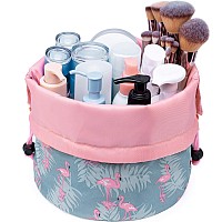 Barrel Drawstring Makeup Bag Travel Cosmetic Bag Large Toiletry Organizer Waterproof for Women (Large, Flamingo)