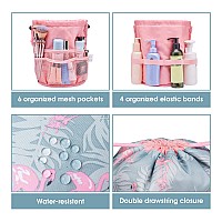 Barrel Drawstring Makeup Bag Travel Cosmetic Bag Large Toiletry Organizer Waterproof for Women (Large, Flamingo)