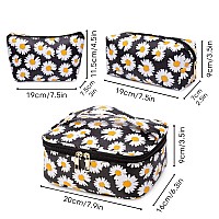 Wandf 3 Pieces Makeup Bag Toiletry Bag Portable Cosmetic Pouch Travel Organizer Waterresistant For Women Black Flower