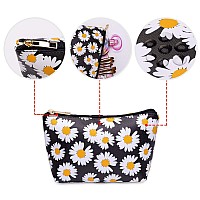 Wandf 3 Pieces Makeup Bag Toiletry Bag Portable Cosmetic Pouch Travel Organizer Waterresistant For Women Black Flower