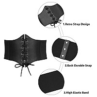 Leacoolkey Women Waspie Corset Belt For Dress Retro Wide Elastic Tie Waspie Belt Halloween Ladies Black Tied Waspie Belt