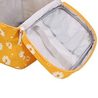 Hoyofo Makeup Bags For Women Large Cosmetic Bags With Brush Holders Travel Make Up Bag Orange Daisy