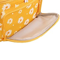 Hoyofo Makeup Bags For Women Large Cosmetic Bags With Brush Holders Travel Make Up Bag Orange Daisy