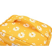 Hoyofo Makeup Bags For Women Large Cosmetic Bags With Brush Holders Travel Make Up Bag Orange Daisy