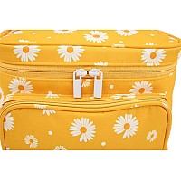 Hoyofo Makeup Bags For Women Large Cosmetic Bags With Brush Holders Travel Make Up Bag Orange Daisy