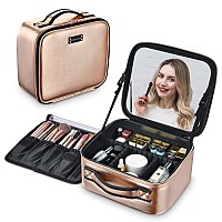 Byootique Large Makeup Bag Travel Portable Cosmetic Storage Case With Mirror Adjustable Dividers Organizer For Cosmetics Makeu