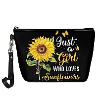 Xhuibop Sunflower Gifts for Women Small Cosmetic Pouch for Purse Leather Zipper Pencil Clutch Love Sunflowers Girl Makeup Bag