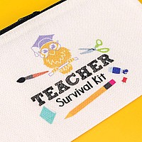 Parbee Teacher Gift Makeup Bag 12Pcs Canvas Cosmetic Pouch Zippered Toiletry Bags Case Appreciation Gifts For Teachers