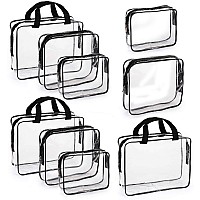 Hedume Set Of 9 Clear Makeup Bags, Tsa Approved Clear Toiletry Bag Set, Waterproof Clear Pvc With Zipper Handle Portable Travel Luggage Pouch