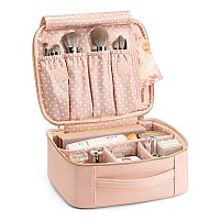 Vlando Cosmetic Travel Makeup Bag Organizer with Adjustable Dividers, Brushes for Girls Women Friends Christmas Thanksgiving Ideal Gift Pink