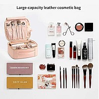 Vlando Cosmetic Travel Makeup Bag Organizer with Adjustable Dividers, Brushes for Girls Women Friends Christmas Thanksgiving Ideal Gift Pink