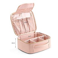 Vlando Cosmetic Travel Makeup Bag Organizer with Adjustable Dividers, Brushes for Girls Women Friends Christmas Thanksgiving Ideal Gift Pink