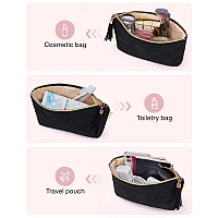 BAGSMART Small Cosmetic Bag, Elegant Roomy Makeup Bags,Great Gifts for Women,Travel Waterproof Toiletry Bag Accessories Organizer Gifts(Black-1pcs)