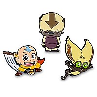 Avatar: The Last Airbender Exclusive 3-Pack Enamel Pin Set chibi Avatar Aang, Momo, and Flying Sky Bison Appa Official Nickelodeon Toy collectible, Anime gifts