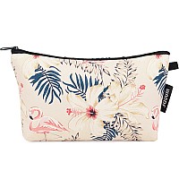 Wandf Cosmetic Bag For Women Makeup Bag Organizer Mini Makeup Pouch For Purse Water Resistant Girls Gift Beige Flamingo