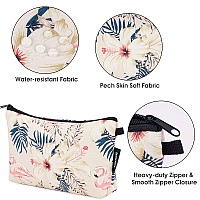 Wandf Cosmetic Bag For Women Makeup Bag Organizer Mini Makeup Pouch For Purse Water Resistant Girls Gift Beige Flamingo