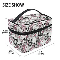 Makeup Bag Halloween Goth Skull Flowers And Pink Cherries Travel Makeup Organizer Bag Cosmetic Cases Toiletry Bags For Girl Wom