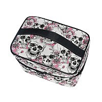 Makeup Bag Halloween Goth Skull Flowers And Pink Cherries Travel Makeup Organizer Bag Cosmetic Cases Toiletry Bags For Girl Wom