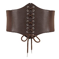 Leacoolkey Laceup Cinch Belt Women Coffee Corset Waist Belt Tied Corset Elastic Belt Obi Belt For Women For Dress Halloween