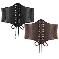 Leacoolkey Laceup Cinch Belt Women Corset Waist Belt Tied Corset Elastic Belt Obi Belt For Women For Dress Halloween Access