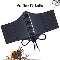 Suosdey Black Corset Belt For Women Vintage Laceup Elastic Waist Belt Tied Waspie Wide Belt For Halloween Costume