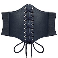 Suosdey Black Corset Belt For Women Vintage Laceup Elastic Waist Belt Tied Waspie Wide Belt For Halloween Costume