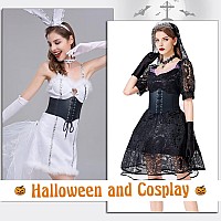 Suosdey Black Corset Belt For Women Vintage Laceup Elastic Waist Belt Tied Waspie Wide Belt For Halloween Costume