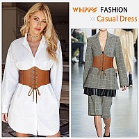 Whippy Womens Laceup Corset Elastic Waist Belt Tied Waspie Wide Belt For Women Halloween Costume Brown L