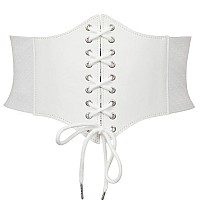 Whippy Womens Laceup Corset Elastic Waist Belt Tied Waspie Wide Belt For Women Halloween Costume White S