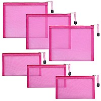 Besharppin 6 Pack Mesh Cosmetic Bags Nylon Makeup Pouches With Zipper For Home Office Purse Diaper Bag Rose