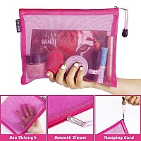 Besharppin 6 Pack Mesh Cosmetic Bags Nylon Makeup Pouches With Zipper For Home Office Purse Diaper Bag Rose