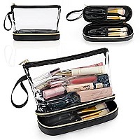 Ethereal Clear Makeup Bag, Small Makeup Bag for Purse Travel Makeup Bag for Women TSA Approved Cosmetic Bag Waterproof Toiletry Bag Black