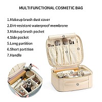 Vlando Cosmetics Bag Organizer Leather Makeup Case Storage for Women Adjustable Dividers Make up Brushes Case white