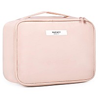 Narwey Travel Makeup Bag Large Cosmetic Bag Make Up Case Organizer For Women Soft Pink