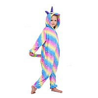 Newplush Unisex Children Unicorn Pyjamas Halloween Kids Onesie Costume 4T Kids Rainbow Galaxy Unicorn