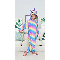 Newplush Unisex Children Unicorn Pyjamas Halloween Kids Onesie Costume 4T Kids Rainbow Galaxy Unicorn