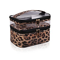 Imerelez Double-Layer Cosmetic Bag Makeup Bag Travel Makeup Bag Makeup Bags For Women Cosmetics Cases Portable Waterproof Foldable (Leopard)