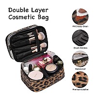 Imerelez Double-Layer Cosmetic Bag Makeup Bag Travel Makeup Bag Makeup Bags For Women Cosmetics Cases Portable Waterproof Foldable (Leopard)