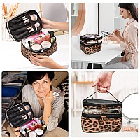 Imerelez Double-Layer Cosmetic Bag Makeup Bag Travel Makeup Bag Makeup Bags For Women Cosmetics Cases Portable Waterproof Foldable (Leopard)