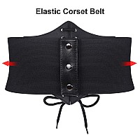 Suosdey 2 Pack Black Corset Belt For Women Vintage Laceup Elastic Waist Belt Tied Waspie Wide Belt For Halloween Costume