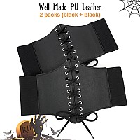 Suosdey 2 Pack Black Corset Belt For Women Vintage Laceup Elastic Waist Belt Tied Waspie Wide Belt For Halloween Costume