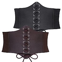 Suosdey 2 Pack Corset Belt For Women Vintage Laceup Elastic Waist Belt Tied Waspie Wide Belt For Halloween Costume