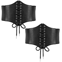 Leacoolkey Laceup Cinch Belt Women Corset Waist Belt Tied Corset Elastic Belt Obi Belt For Women For Dress Halloween Access