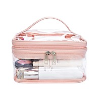 HAOGUAGUA Double Layer Clear Cosmetic Bag Makeup Bag, Waterproof Travel Toiletry Bag, Transparent PVC Hair & Nail Accessories Pouch Beach Bag Organizer (Pink)