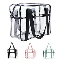 Sxosyo Clear Makeup Bags Large Travel Toiletry Bag For Women Transparent Bag Clear Cosmetic Bags With Handle Bathroom Organizer Bag Pvc Tote Zipper Handbag Beach Bag (Black)