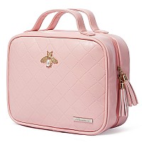 LACATTURA Hanging Toiletry Bag for Women, Leather Travel Makeup Bag, Large Cosmetic Organizer, 4 Layers Portable Waterproof Hygiene Bag, Bathroom Organizer for Shampoo, Make up, Personal Item, Pink